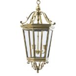 AN EDWARDIAN BRONZE HEXAGONAL TAPERED LANTERN WITH CHAIN, CIRCA 1910