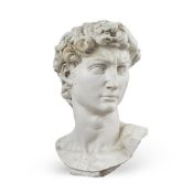 AFTER MICHELANGELO, A LARGE PLASTER BUST OF THE HEAD OF DAVID, ITALIAN, 20TH CENTURY