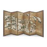 A JAPANESE SIX-FOLD PAINTED PAPER SCREEN, EARLY 20TH CENTURY