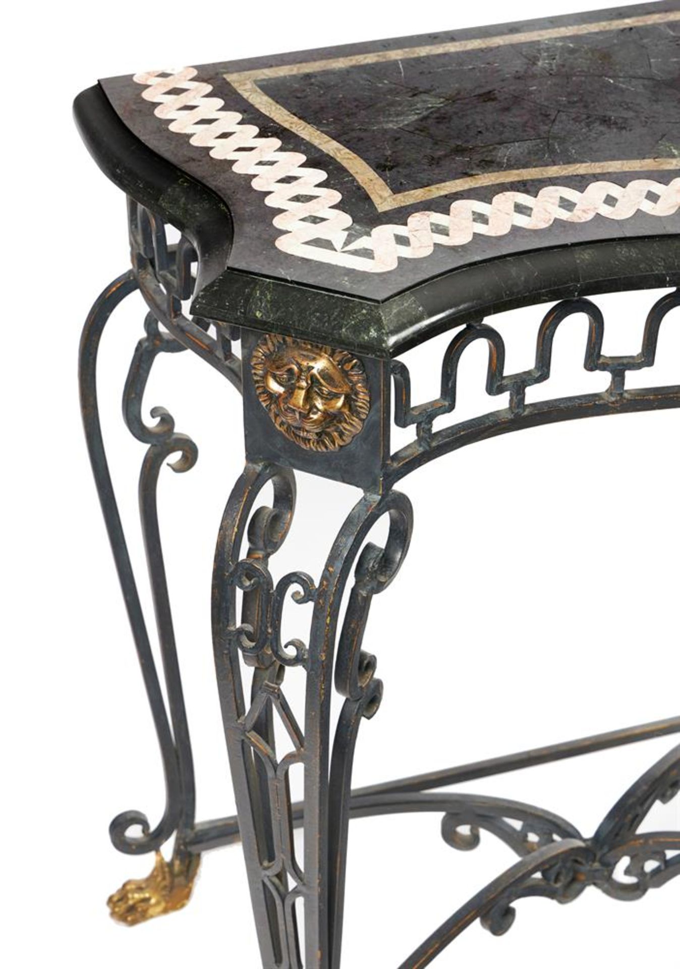 A FRENCH WROUGHT IRON AND GILT METAL MOUNTED CONSOLE TABLE, 20TH CENTURY - Image 2 of 4