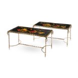 A PAIR OF GILT METAL , BLACK LACQUER AND GILT JAPANNED LOW TABLES