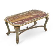 AN ITALIAN GREEN PAINTED AND PARCEL GILT LOW CENTRE TABLE, CIRCA 1900 AND LATER