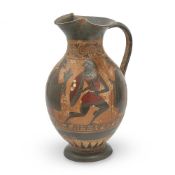 A COLD PAINTED TERRACOTTA ATTIC STYLE JUG, MID 20TH CENTURY