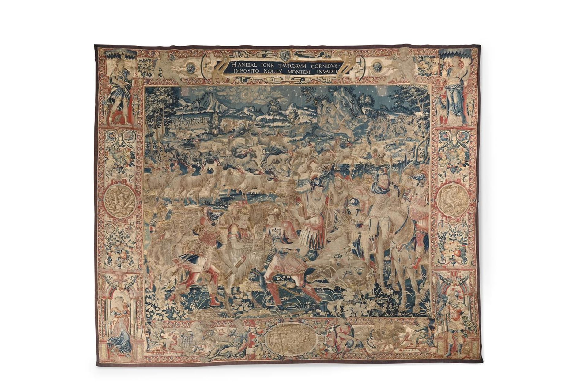 A RARE FLEMISH WOOL AND SILK HISTORICAL TAPESTRY DEPICTING A SCENE FROM THE LIFE OF HANNIBAL