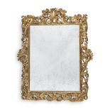 AN ITALIAN , PROBABLY FLORENCE, CARVED GILTWOOD AND GESSO WALL MIRROR, 19TH CENTURY
