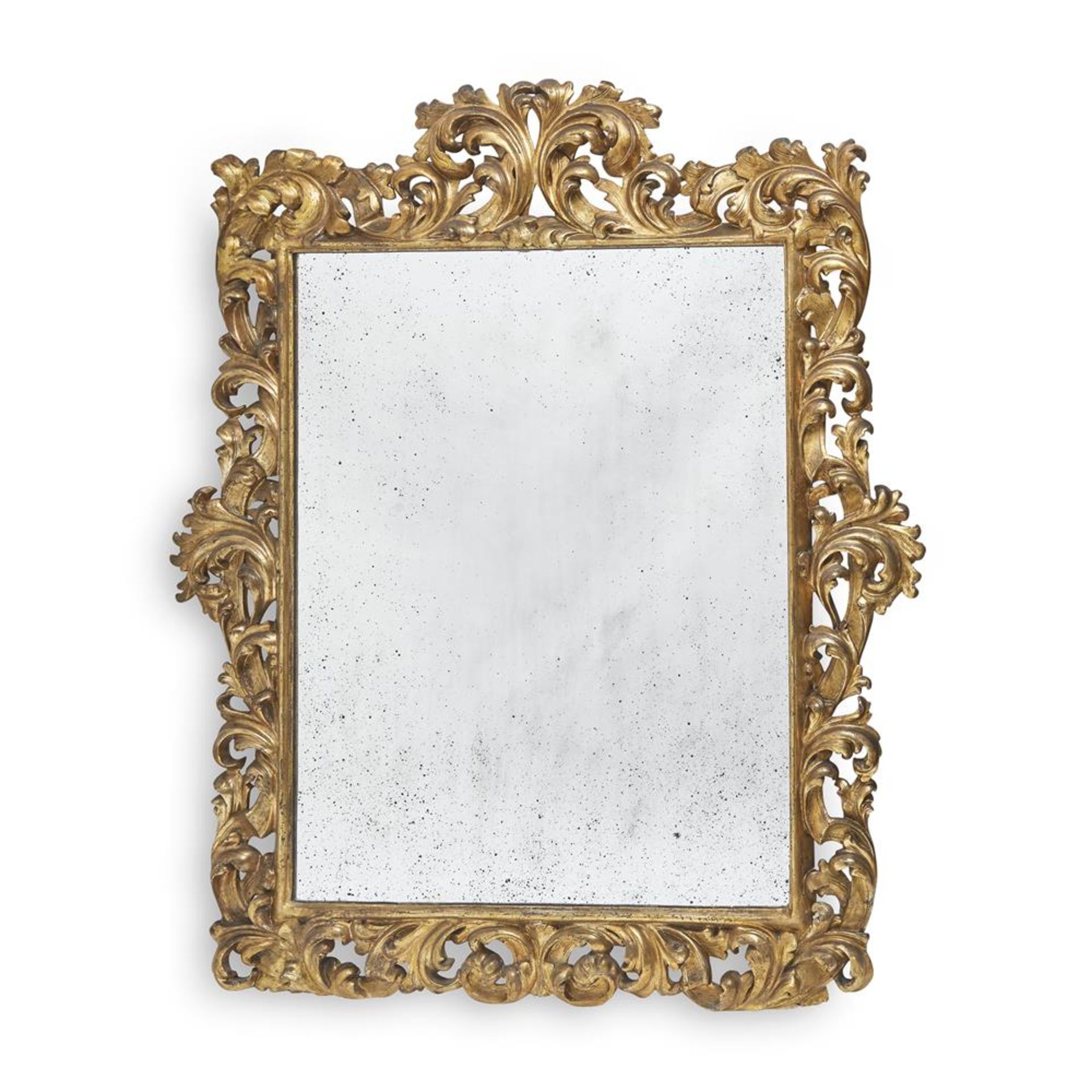 AN ITALIAN , PROBABLY FLORENCE, CARVED GILTWOOD AND GESSO WALL MIRROR, 19TH CENTURY