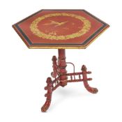 AN AESTHETIC MOVEMENT RED PAINTED AND PARCEL GILT OCCASIONAL TABLE, CIRCA 1880