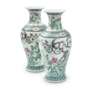A PAIR OF CHINESE FAMILLE VERTE BALUSTER VASES, 19TH CENTURY