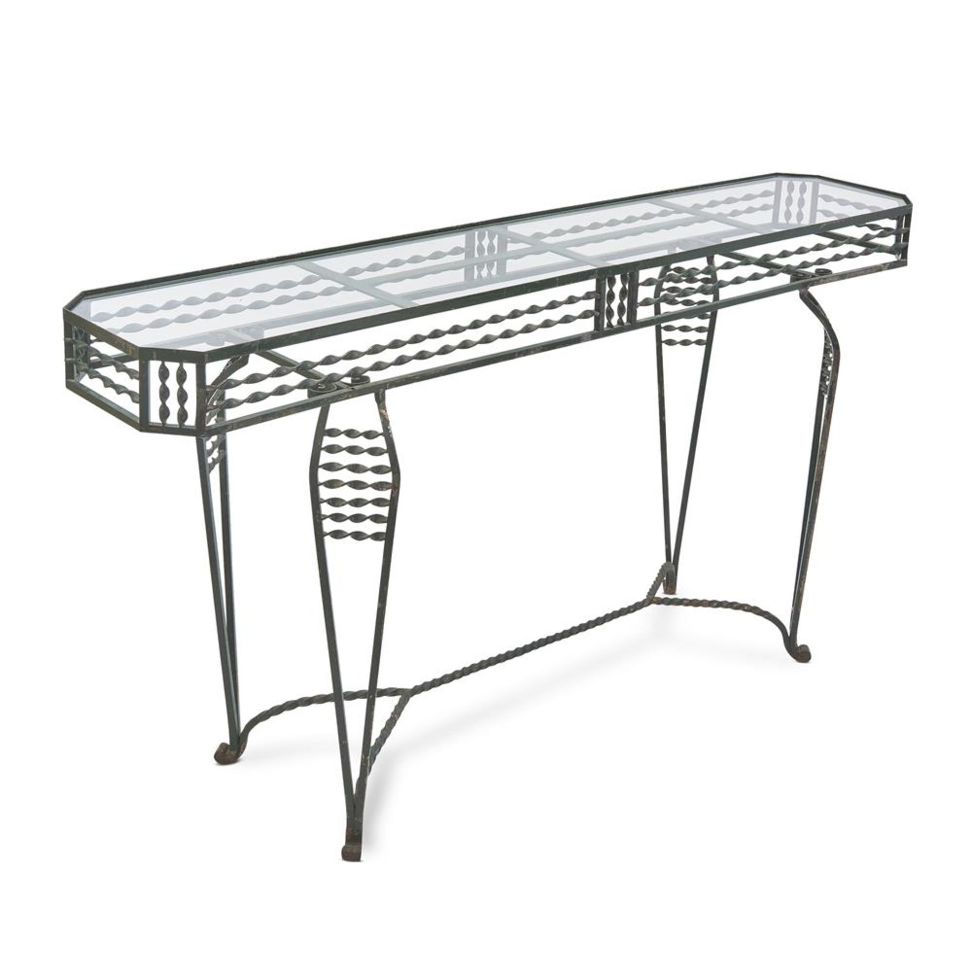 A FRENCH PAINTED WROUGHT IRON CONSOLE TABLE, MID 20TH CENTURY