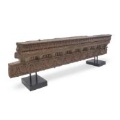 AN INDIAN CARVED WOODEN CORNICE FROM A TEMPLE, 18TH/19TH CENTURY