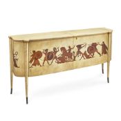 λ PAOLO BUFFA FOR GIUSEPPE ANZANI: A RARE ITALIAN MARQUETRY INLAID VELLUM SIDEBOARD