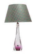 A VAL ST LAMBERT CLEAR AND PURPLE GLASS LAMP BASE, MID 20TH CENTURY