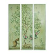 A SET OF THREE HAND PAINTED CHINOISERIE WALLPAPER PANELS ITALIAN, 19TH CENTURY
