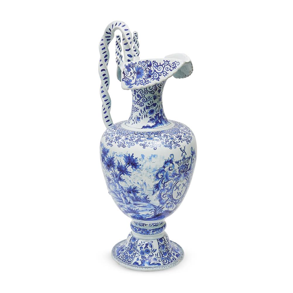 A DUTCH DELFT BLUE AND WHITE BALUSTER JUG, LATE 19TH CENTURY