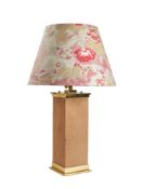 A SQUARE PINK SHAGREEN LAMP WITH BRASS MOUNTS 1970S BY ZARACH INTERIORS OF GROSVENOR SQUARE