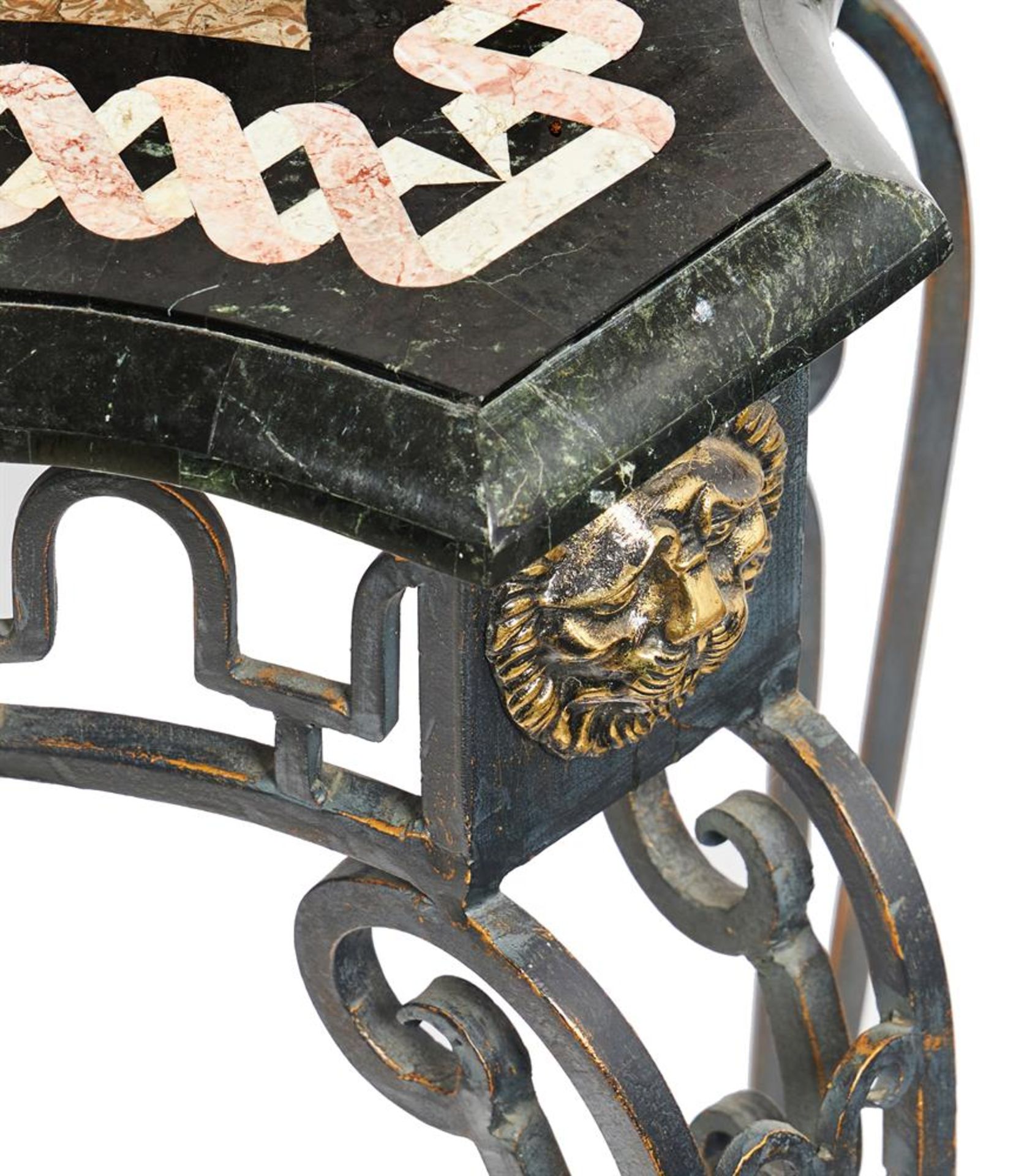 A FRENCH WROUGHT IRON AND GILT METAL MOUNTED CONSOLE TABLE, 20TH CENTURY - Image 3 of 4