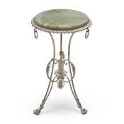 A SILVER PLATED AND ONYX INSET ROCOCO STYLE OCCASIONAL TABLE PROBABLY ENGLISH, MID 20TH CENTURY