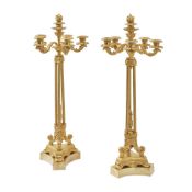 A PAIR OF CHARLES X ORMOLU SIX LIGHT CANDELABRA FRENCH, CIRCA 1835