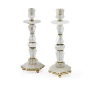 A LARGE PAIR OF FRENCH BAROQUE STYLE ROCK CRYSTAL CANDLESTICKS BY GUINEVERE
