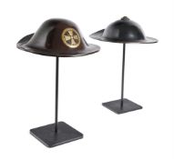 TWO JAPANESE LACQUER MILITARY OR WARRIOR HELMETS