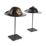 TWO JAPANESE LACQUER MILITARY OR WARRIOR HELMETS