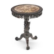 A CHINESE HARDWOOD AND MARBLE TOPPED OCCASIONAL TABLE LAST QUARTER, 19TH CENTURY