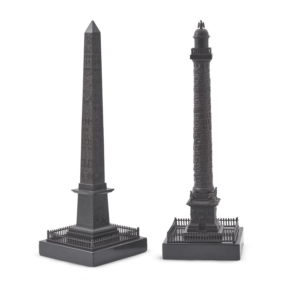 TWO 'GRAND TOUR' BRONZE MODELS, THE LUXOR OBELISK AND LA COLONNE DE LA GRANDE ARMEE, FRENCH