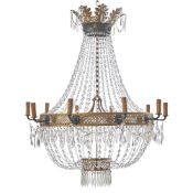 A LARGE EMPIRE GILT AND TOLE PEINTE TENT FORM TEN LIGHT CHANDELIER FRENCH, CIRCA 1810