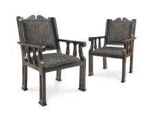 A PAIR OF BOMBAY ART DECO STYLE EBONISED ARMCHAIRS INDIA, 20TH CENTURY