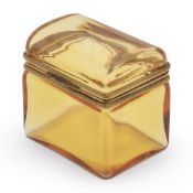 A MURANO PRESS MOULDED AMBER GLASS AND GILT METAL MOUNTED BOX, 20TH CENTURY