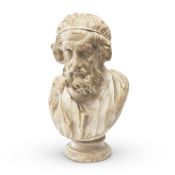 AFTER THE ANTIQUE, A WHITE PAINTED PLASTER BUST OF HOMER, MID 20TH CENTURY