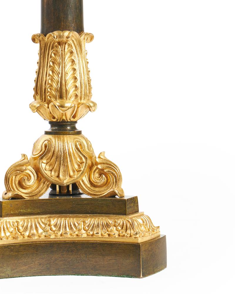 A PAIR OF EMPIRE STYLE GILT AND PATINATED BRONZE LAMPS, LATE 19TH/EARLY 20TH CENTURY - Image 3 of 3