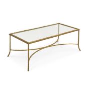 A RECTANGULAR GILT METAL AND GLASS LOW CENTRE TABLE, MID 20TH CENTURY