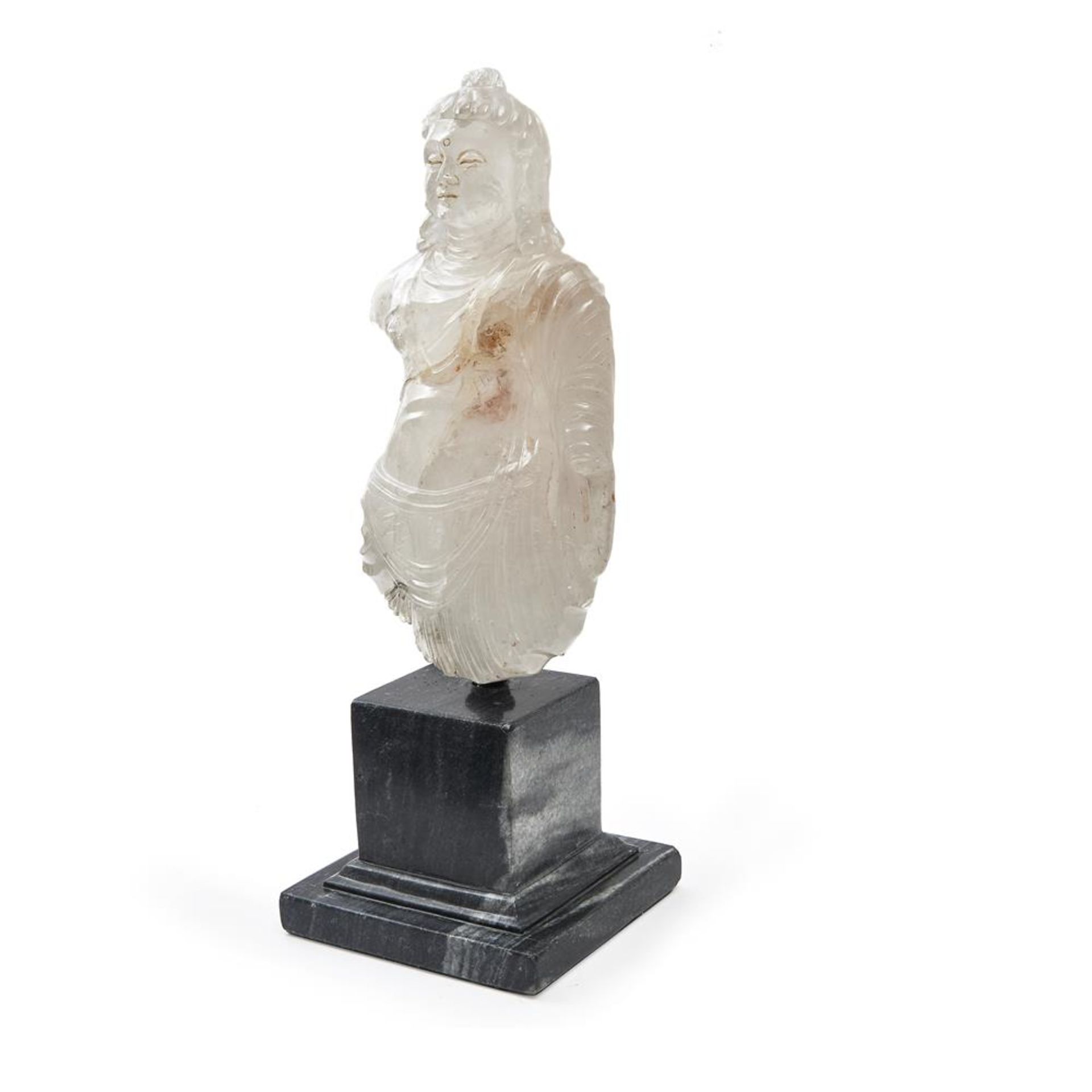 A CARVED ROCK CRYSTAL GANDHARA BUDDHA, MODERN