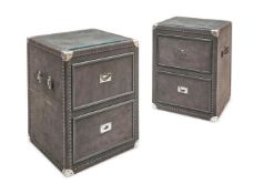 A PAIR OF GREY SUEDE COVERED BEDSIDE TRUNKS BY GUINEVERE