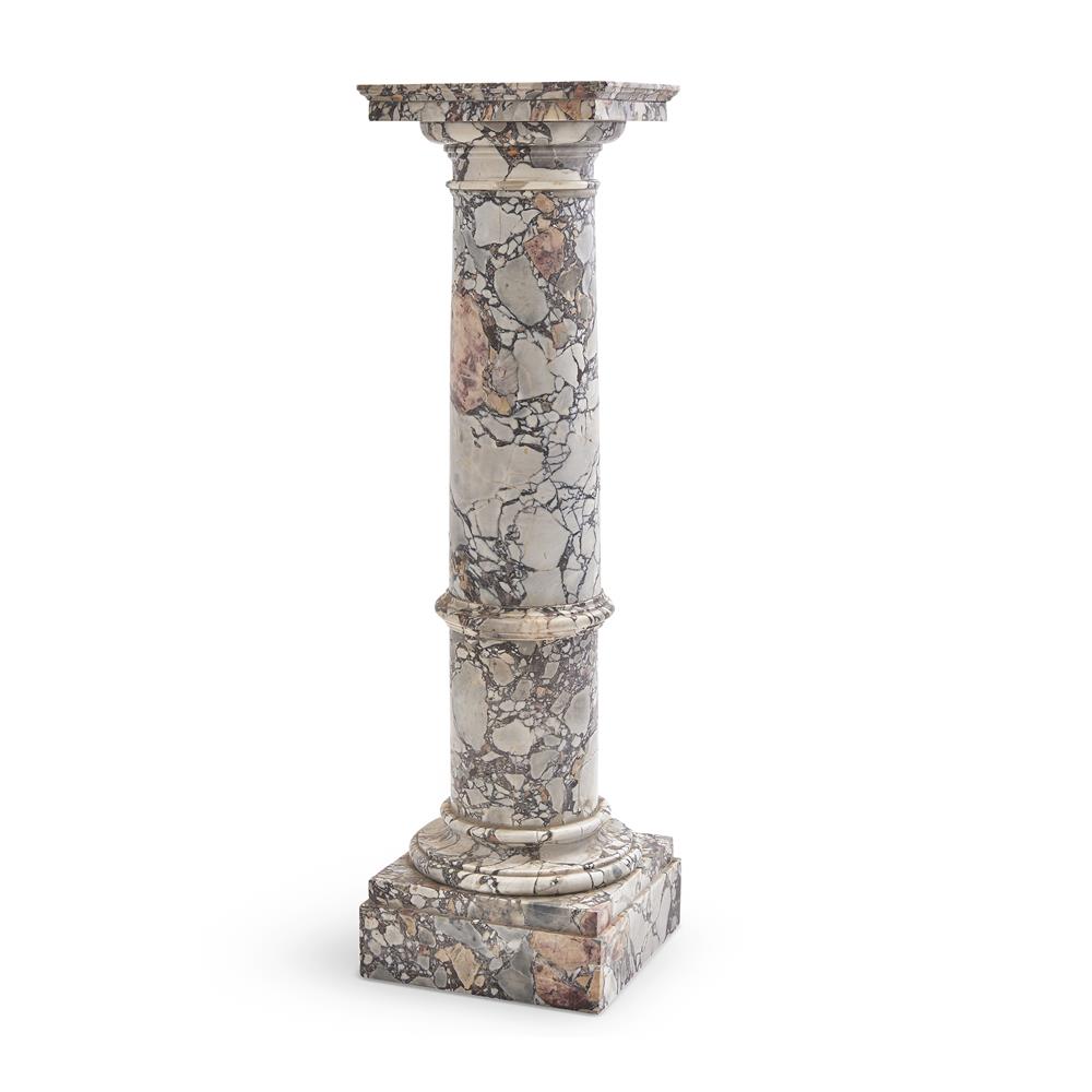 A FRENCH CARVED GREY BRECHE MARBLE COLUMNAR PEDESTAL, THIRD QUARTER 19TH CENTURY