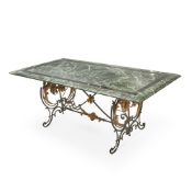A WROUGHT IRON BASE MARBLE TOP DINING TABLE FRENCH, CIRCA 1900