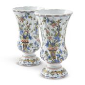A PAIR OF DELFT STYLE PORCELAIN BEAKER VASES FRENCH, CIRCA 1900
