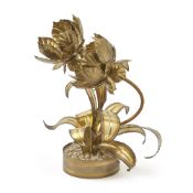 MAISON JANSEN: A BRASS DOUBLE FLOWER LAMP FRENCH FRENCH, CIRCA 1970