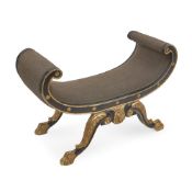 AN EMPIRE STYLE EBONISED PARCEL GILT WINDOW SEAT FRENCH, MID 20TH CENTURY