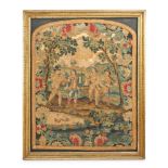 A FRAMED TAPESTRY FRAGMENT, PROBABLY LATE 17TH/EARLY 18TH CENTURY