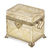 A FRENCH CLEAR GLASS AND GILT AND GILT METAL MOUNTED BOX AND HINGED COVER, LATE 19TH CENTURY