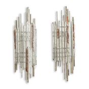 A PAIR OF ITALIAN POLIARTE 'STACKED GLASS' AND METAL WALL LIGHTS, CIRCA 1970