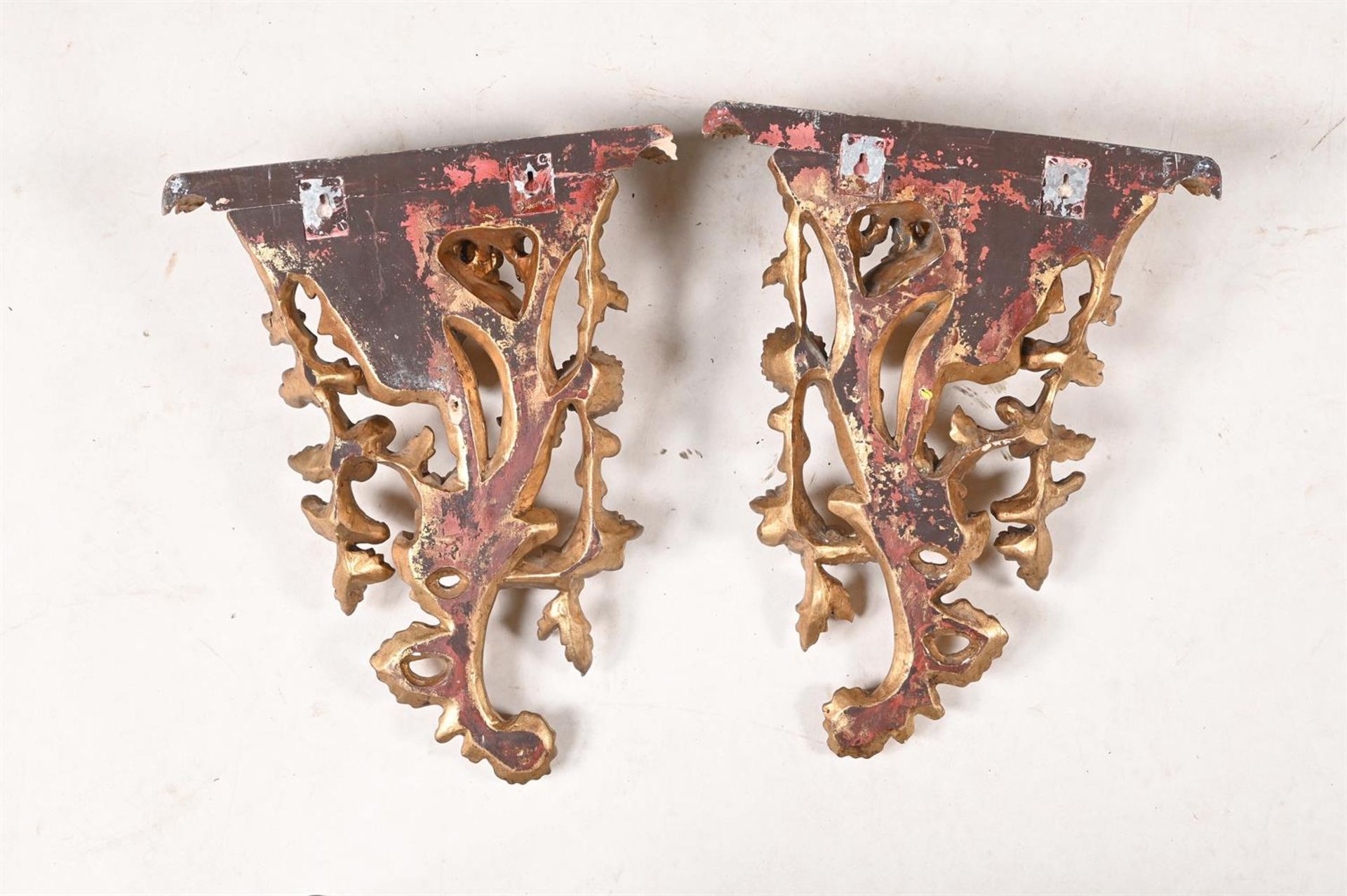 A PAIR OF CARVED GILTWOOD WALL BRACKETS, IN GEORGE II STYLE - Image 2 of 2