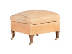 A HOWARD & SONS BEECH AND UPHOLSTERED FOOT STOOL