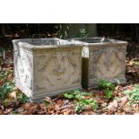 A PAIR OF COMPOSITION STONE SQUARE PLANTERS IN ADAM TASTE