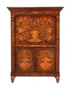 A DUTCH WALNUT AND MARQUETRY INLAID SECRETAIRE