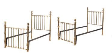 A PAIR OF BRASS SINGLE BEDS IN VICTORIAN STYLE