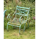 A REGENCY GREEN PAINTED GARDEN ARMCHAIR