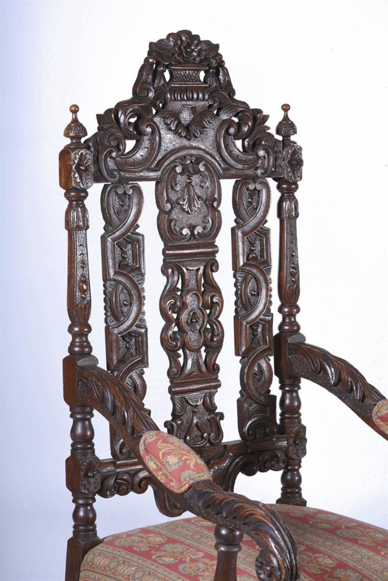 A PAIR OF CARVED OAK OPEN ARMCHAIRS - Image 2 of 2